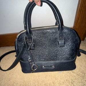 Black Embossed Leather Handbag
